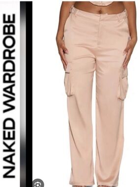 Naked Wardrobe 🤎🩷Extra Glossy Satin Cargo Pants